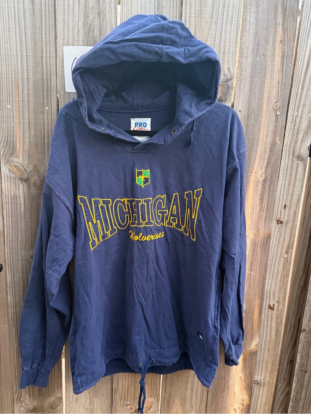Vintage Michigan Navy Hoodie with Yellow Script - Vintage Size Large